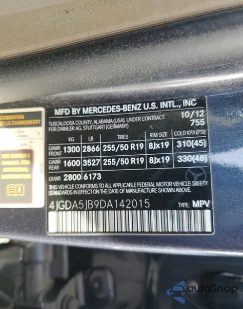 2013 Mercedes-Benz Ml 350 z USA, uszkodzony, nr VIN 4JGDA5JB9DA142015